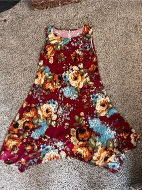 Sleeveless Floral Swing Dress in Burgundy